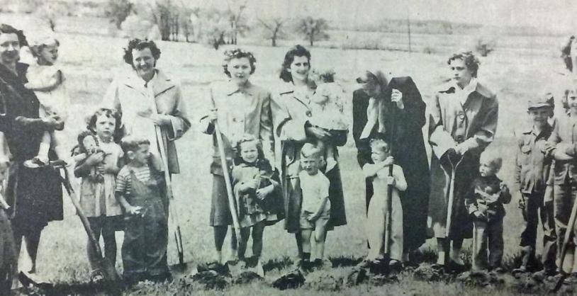old photo of ground breaking on atkinson's first hospital