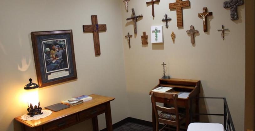 chapel with crosses on wall