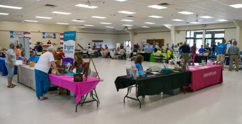 booths set up inside community center
