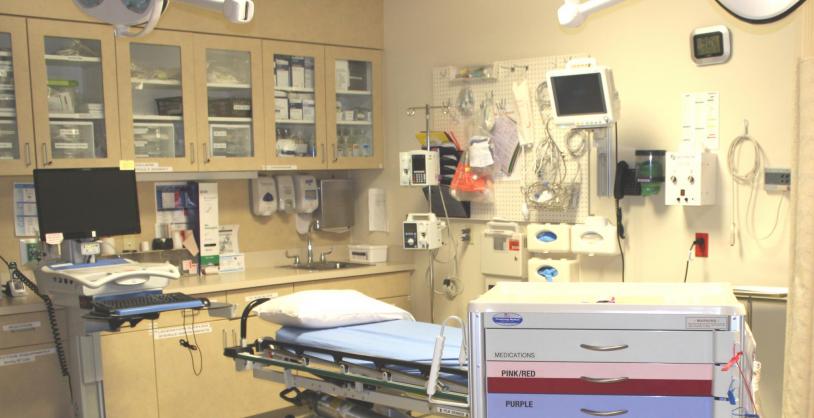 emergency room with pediatric crash cart