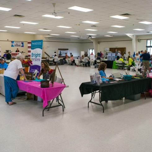 booths set up inside community center